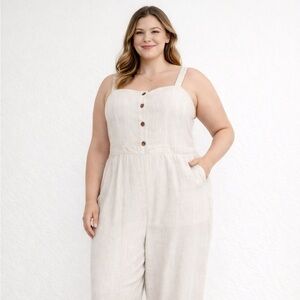NWT Old Navy Linen Blend Button Front Cami Jumpsuit, Plus Size 3XL Neutral